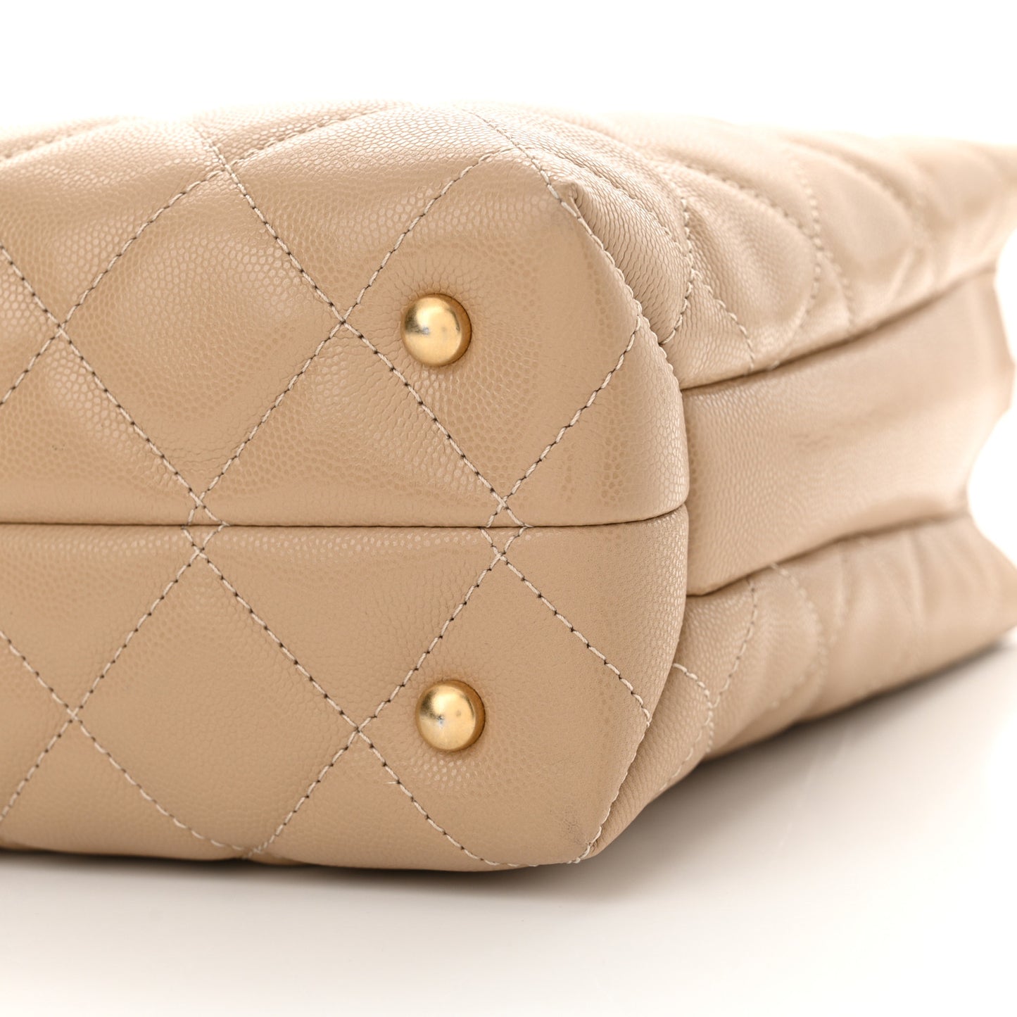 Shiny Caviar Quilted Chain Handle Shopping Tote Beige