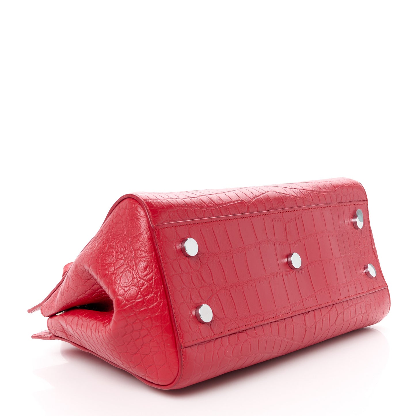 Calfskin Crocodile Embossed Small Cabas Rive Gauche Red