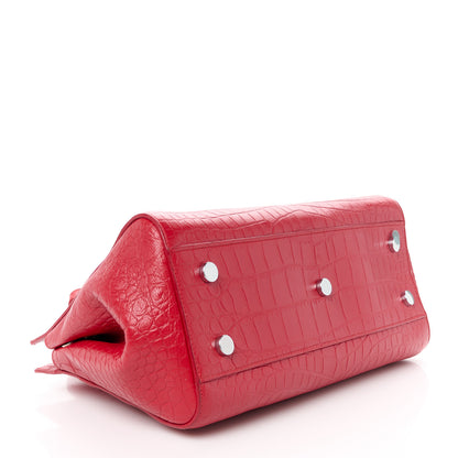 Saint Laurent Calfskin Crocodile Embossed Small Cabas Rive Gauche Red 4 of 11