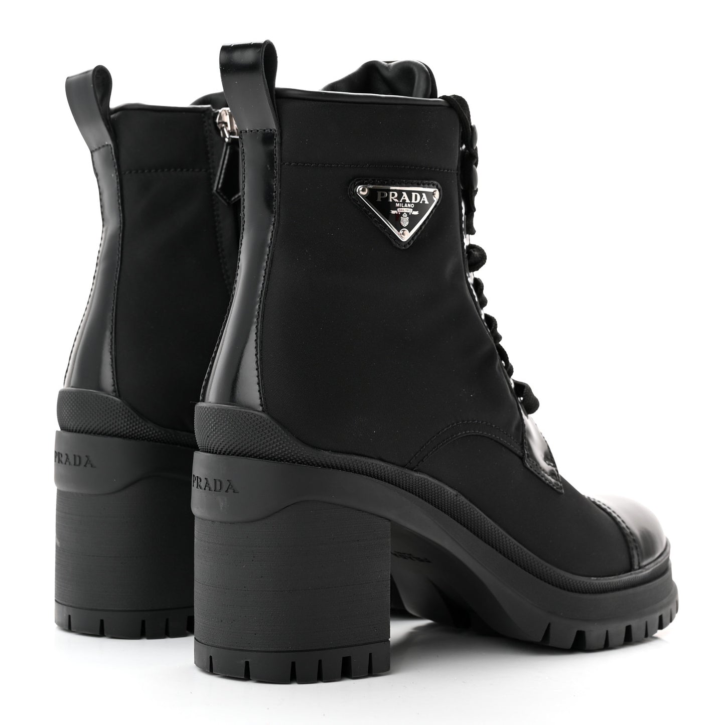 Spazzolato Re-Nylon Metal Triangle Logo Lace Up 55mm Ankle Boots 39.5 Black