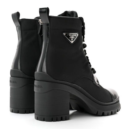 Prada Spazzolato Re-Nylon Metal Triangle Logo Lace Up 55mm Ankle Boots 39.5 Black 4 of 13
