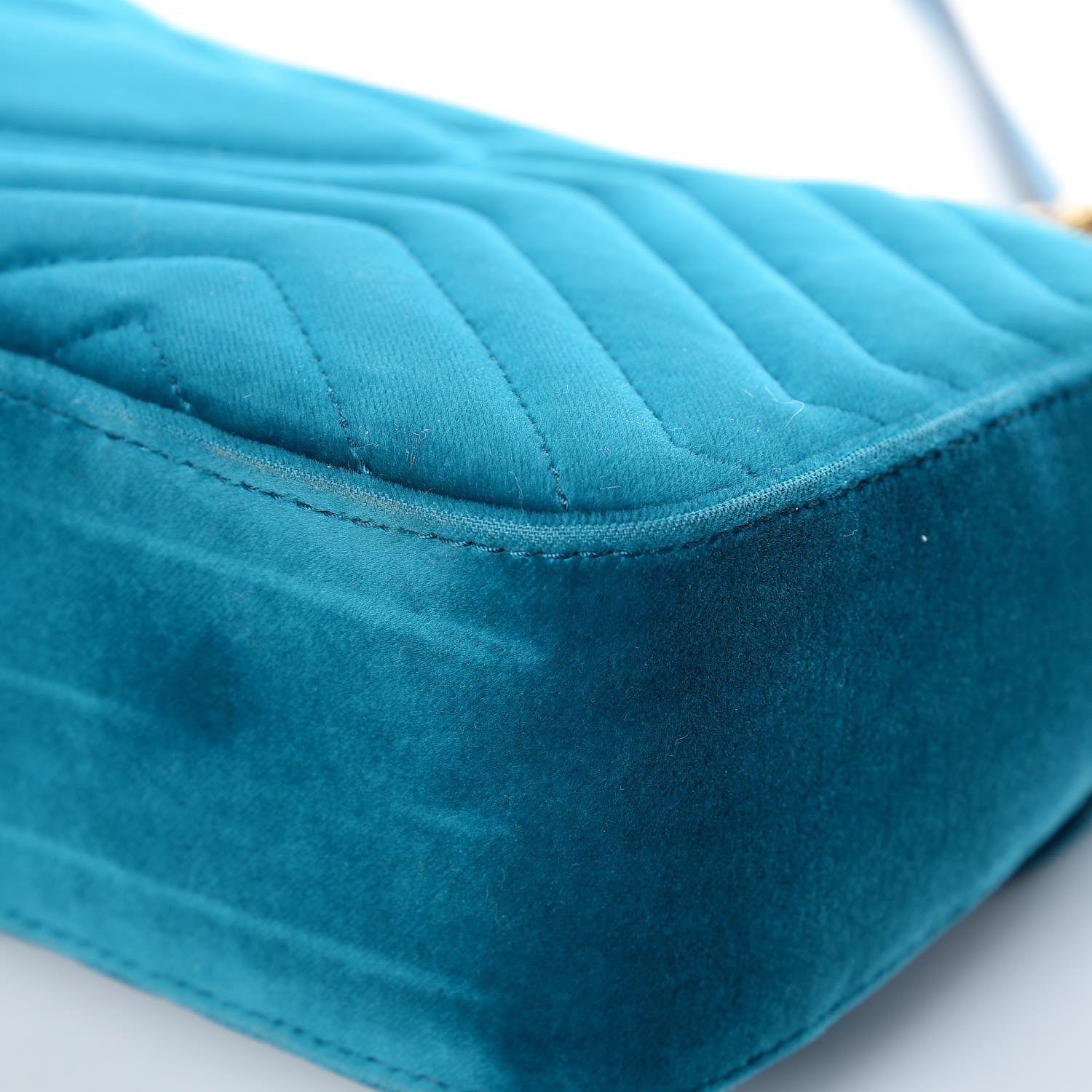Gucci Velvet Matelasse Small GG Marmont Shoulder Bag Pavone Cyan 15 of 20