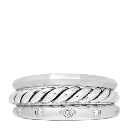 David Yurman Sterling Silver Diamond 9mm Stax Narrow Ring 54 6.75 1 of 5