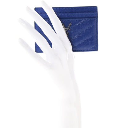 Saint Laurent Grain De Poudre Matelasse Chevron Credit Monogram Card Case Blue Majorelle 2 of 7
