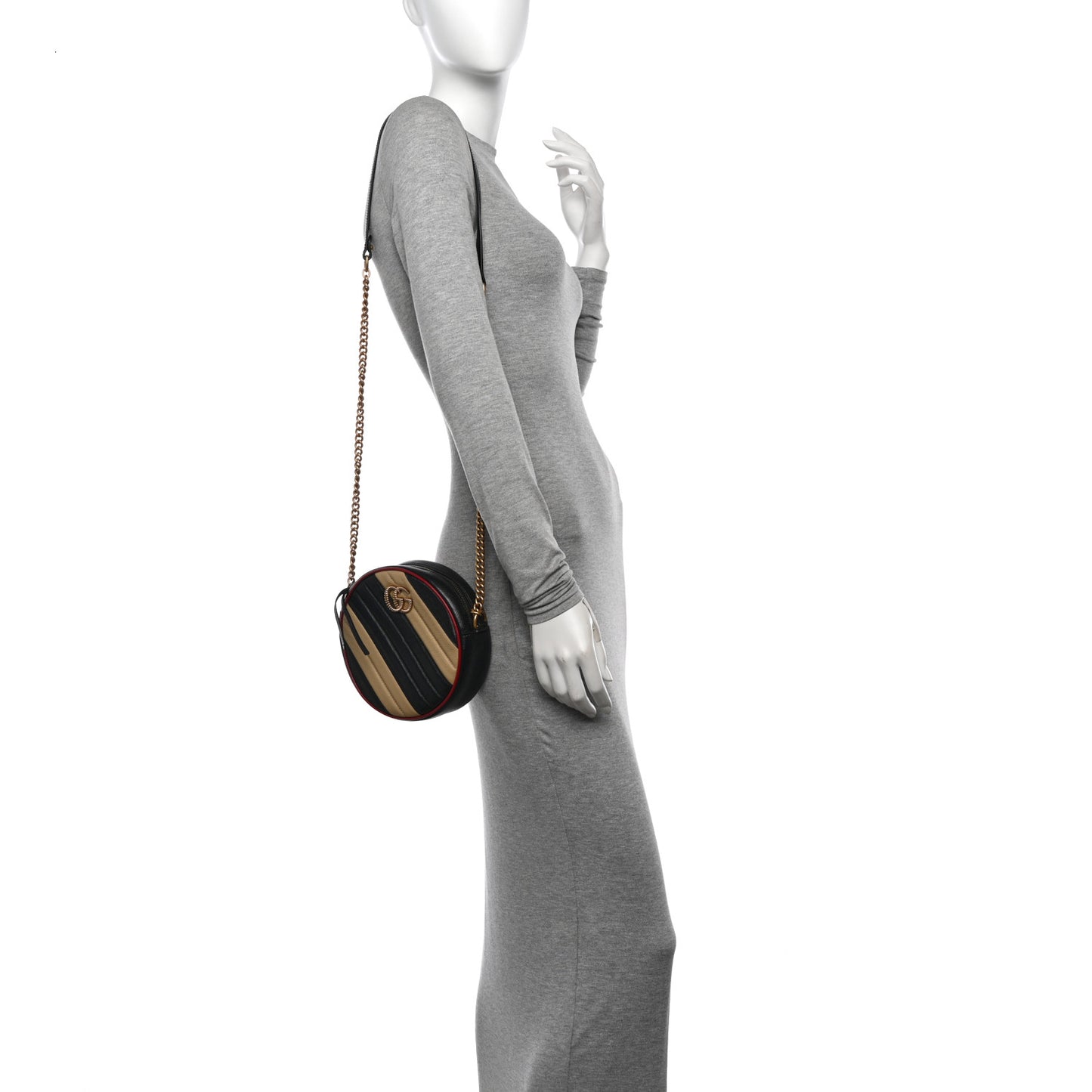 Azalea Calfskin Matelasse Diagonal Patchwork Mini Torchon GG Marmont Round Shoulder Bag Black Beige Romantic Cerise