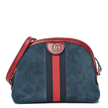 Gucci Suede Calfskin Web Small Ophidia Dome Shoulder Bag New Blue Romantic Cherry 1 of 13