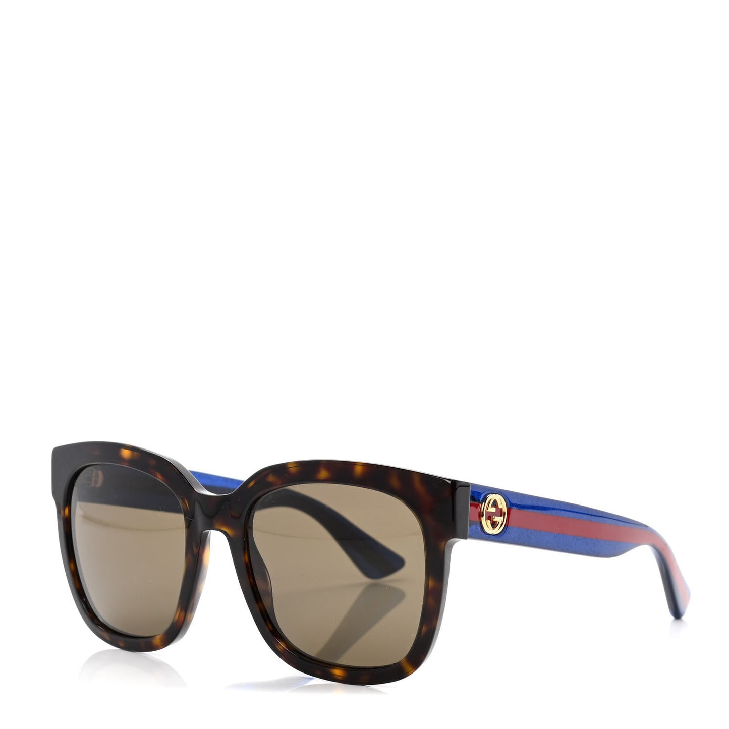 Square Frame Glitter Sunglasses GG0034SA Tortoise Blue