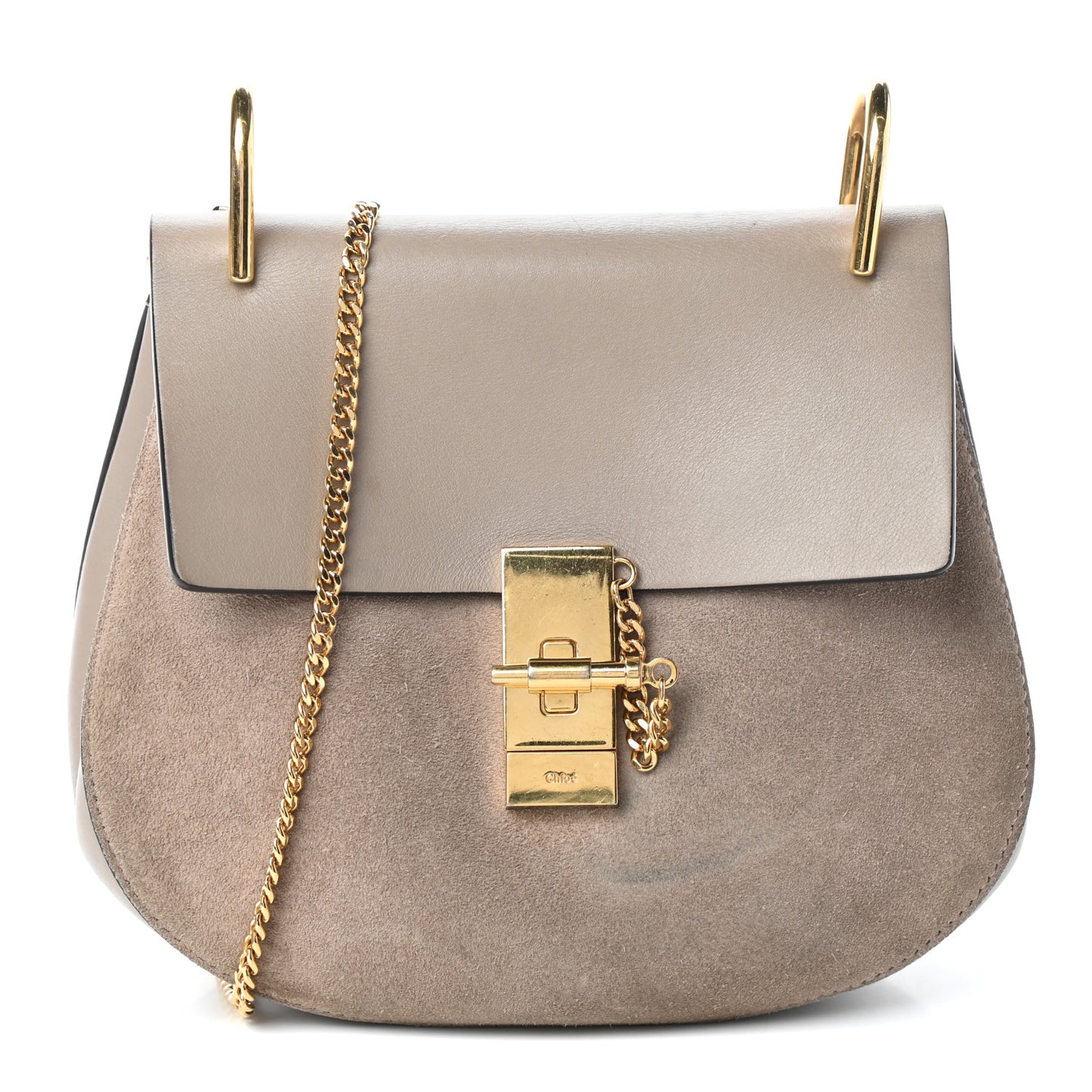 Suede Smooth Calfskin Drew Shoulder Bag Motty Grey