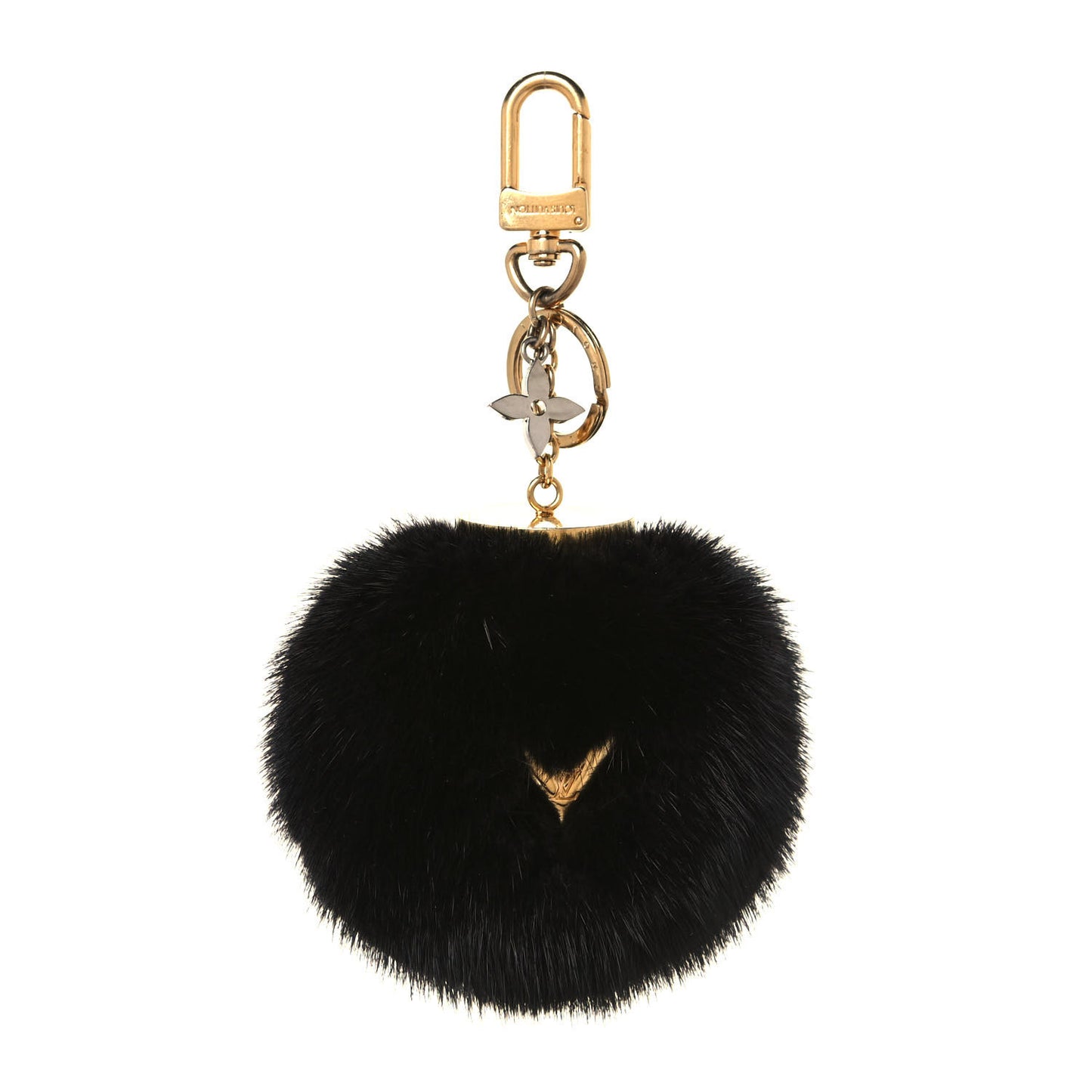 Mink Fur Bubble V Bag Charm Key Holder Black