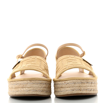 Fendi Raffia FF Embroidered Espadrille Platform Sandals 37 Natural 2 of 8