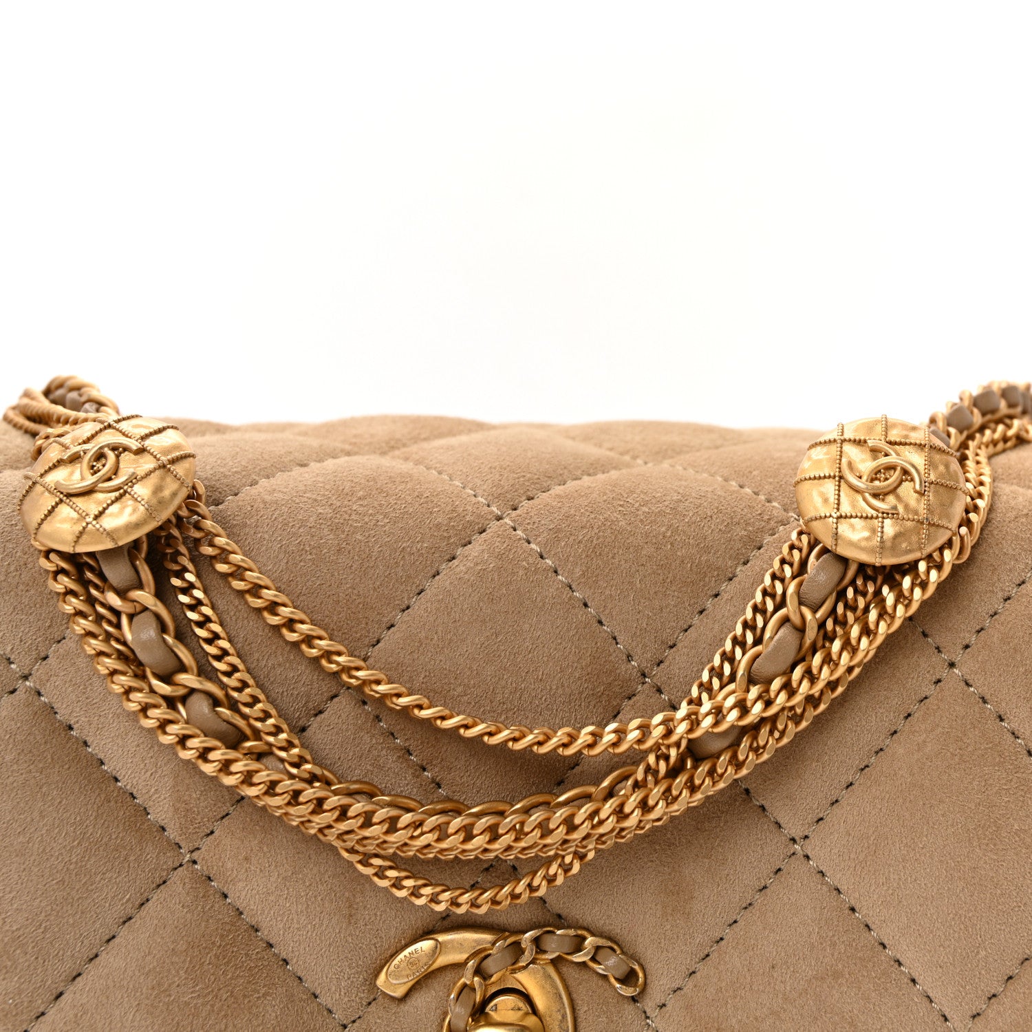 Chanel Suede Quilted Precious Buttons Flap Beige 8 of 11