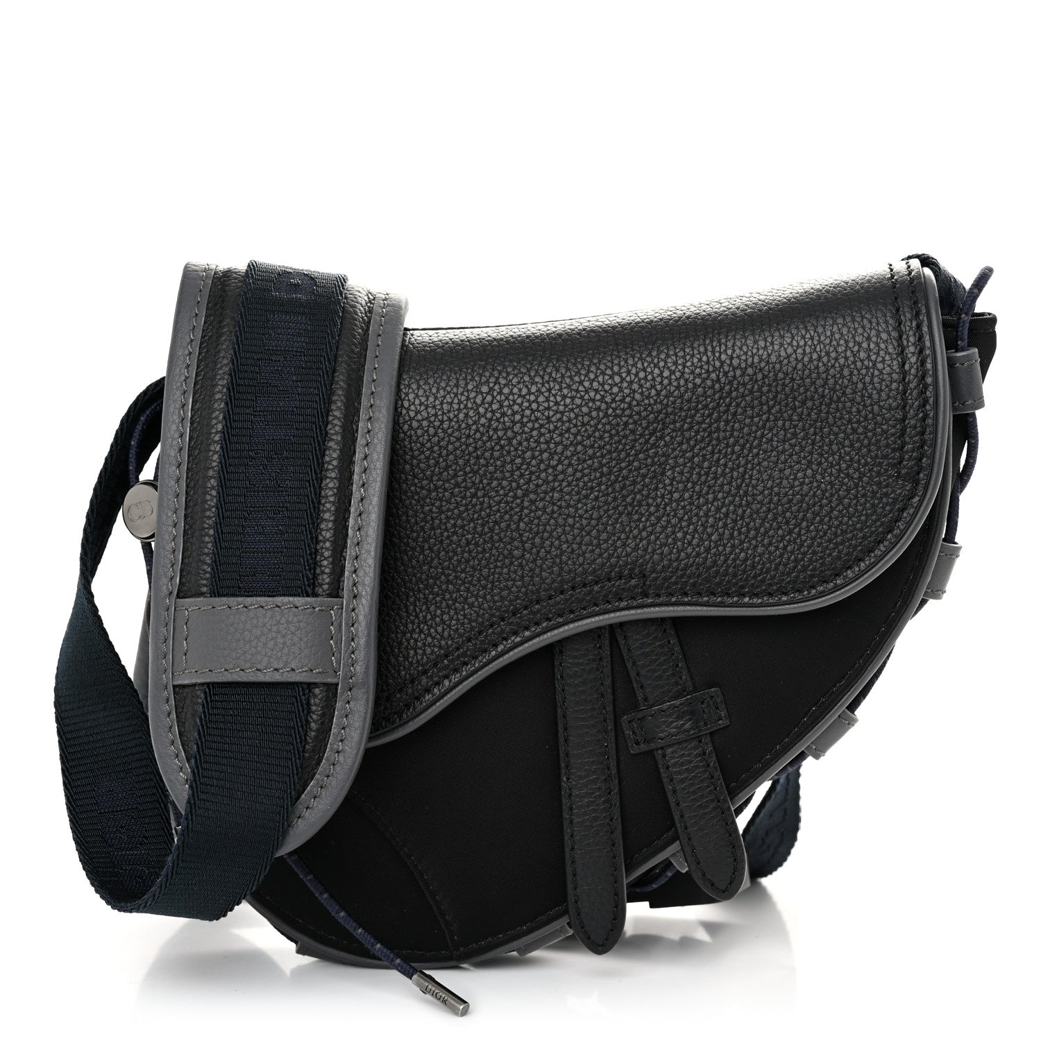 Christian Dior X SACAI Grained Calfskin Technical Fabric Mens Saddle Bag Black 1 of 10