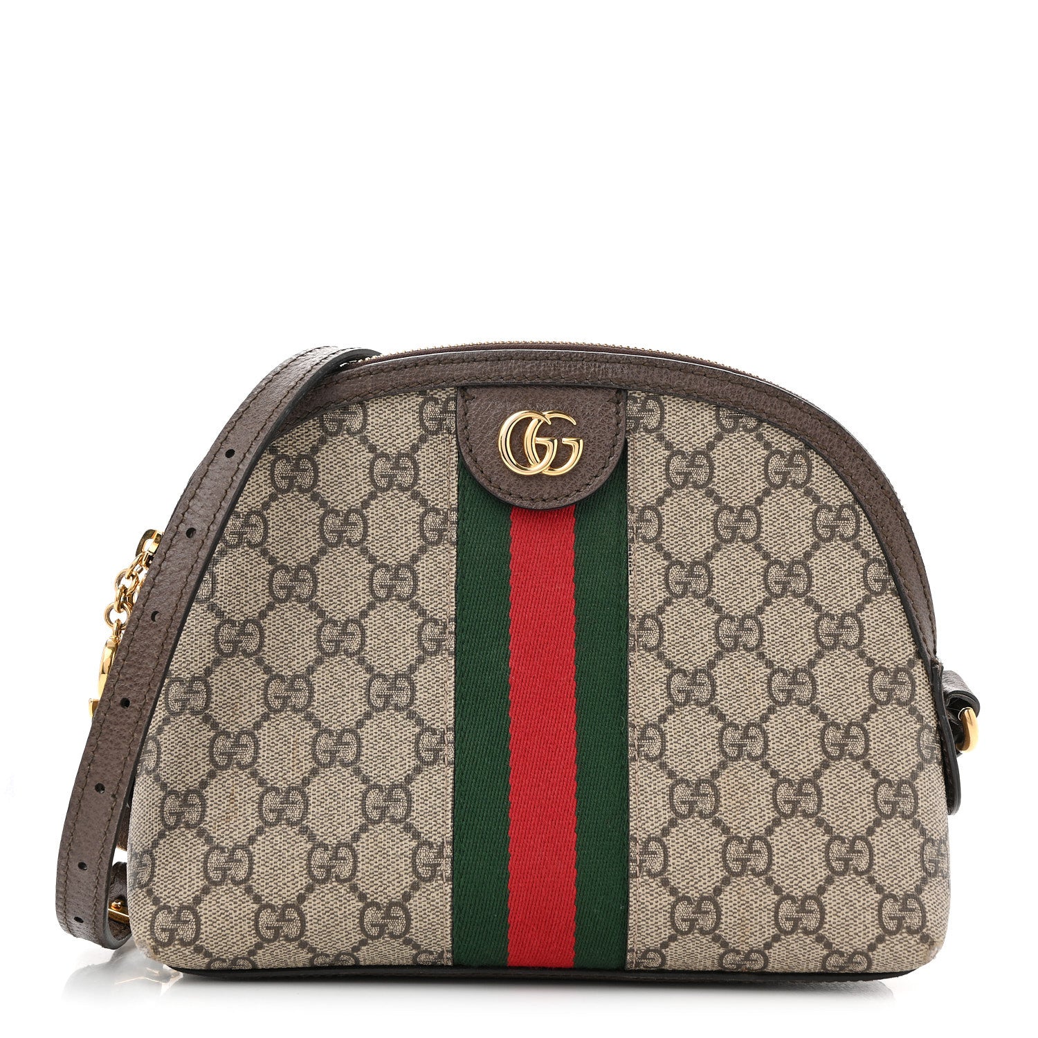 Gucci GG Supreme Monogram Textured Dollar Calfskin Web Small Ophidia Dome Shoulder Bag Beige Ebony New Acero 1 of 13