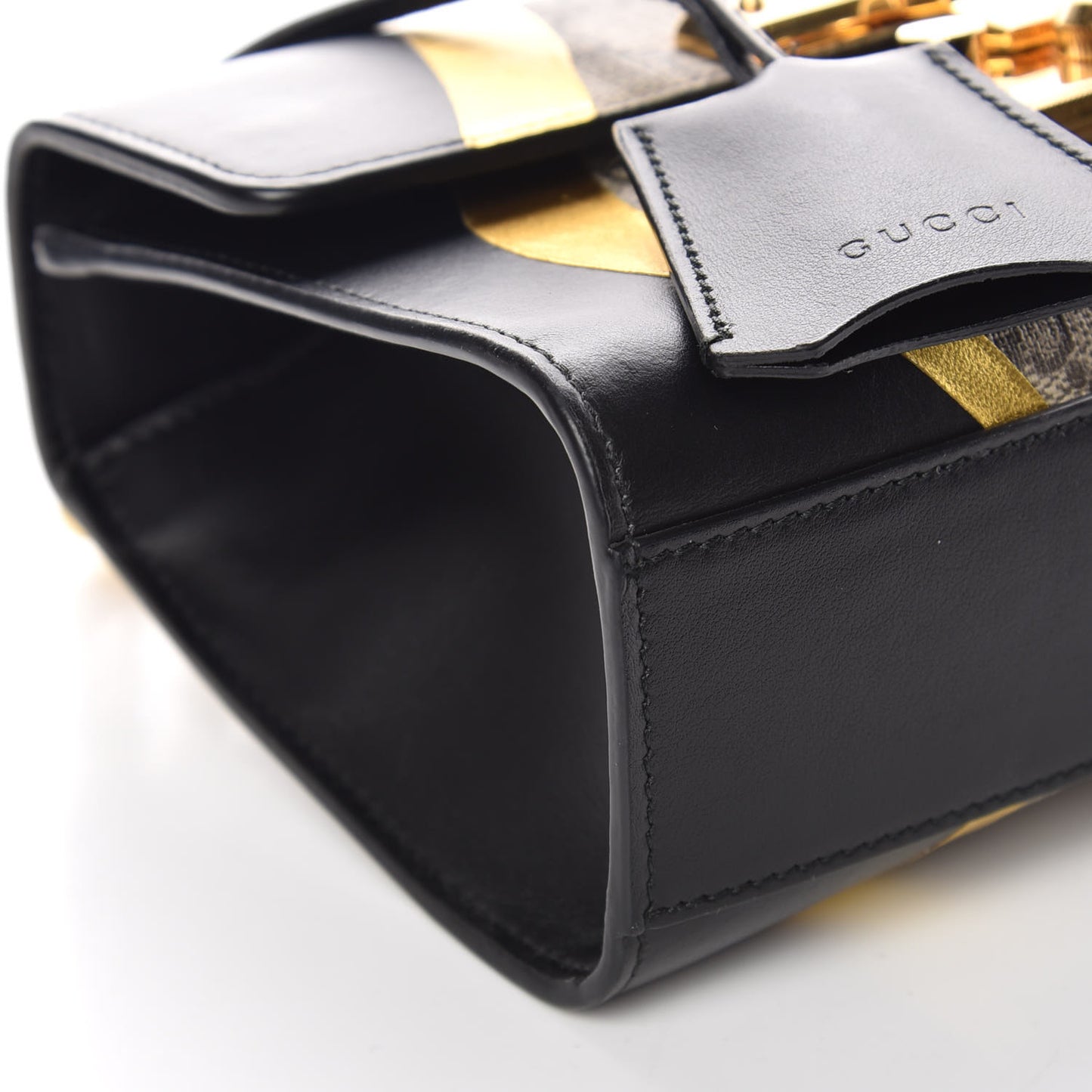 Calfskin GG Supreme Monogram Small Padlock Shoulder Bag Black Gold