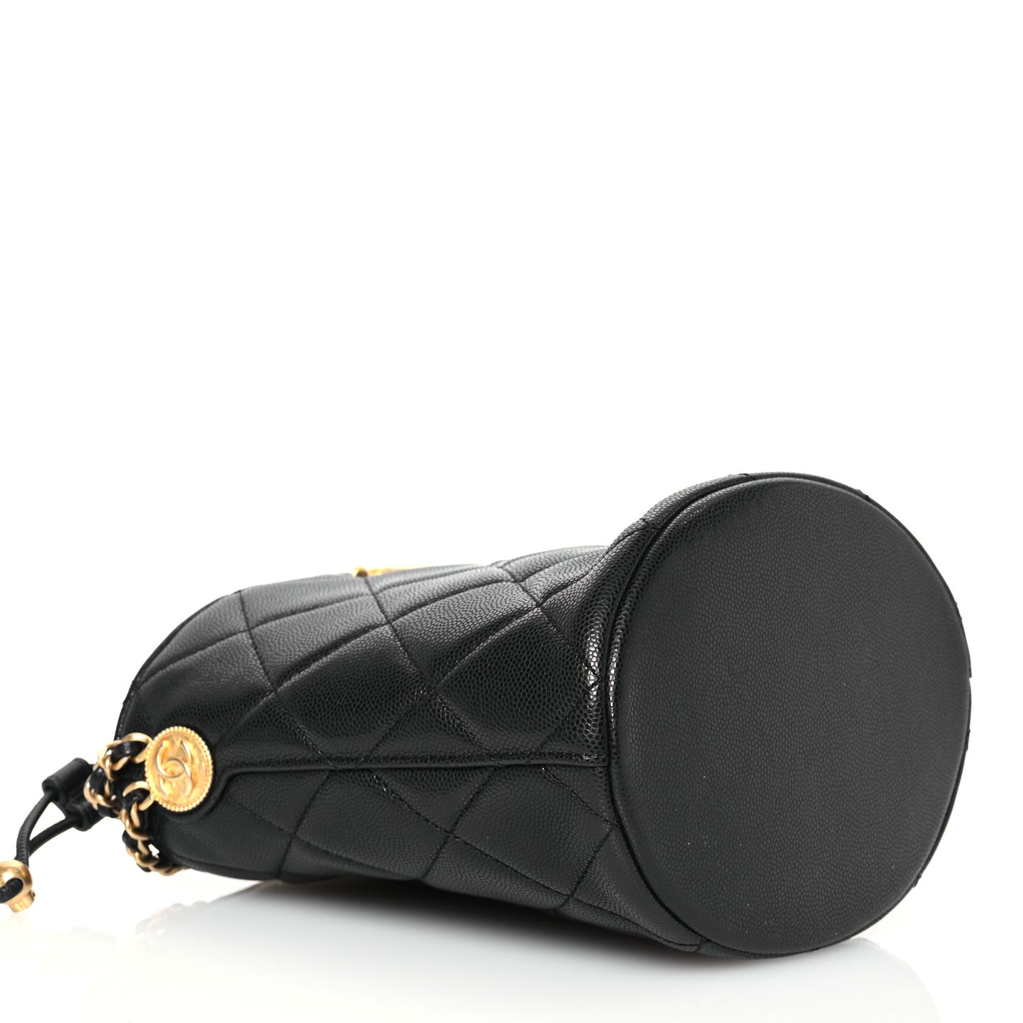 Caviar Quilted Twist Your Buttons Bucket Bag Black