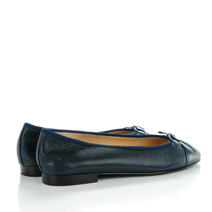 Chanel Caviar CC Cap Toe Ballerina Flats 39 Navy 4 of 8