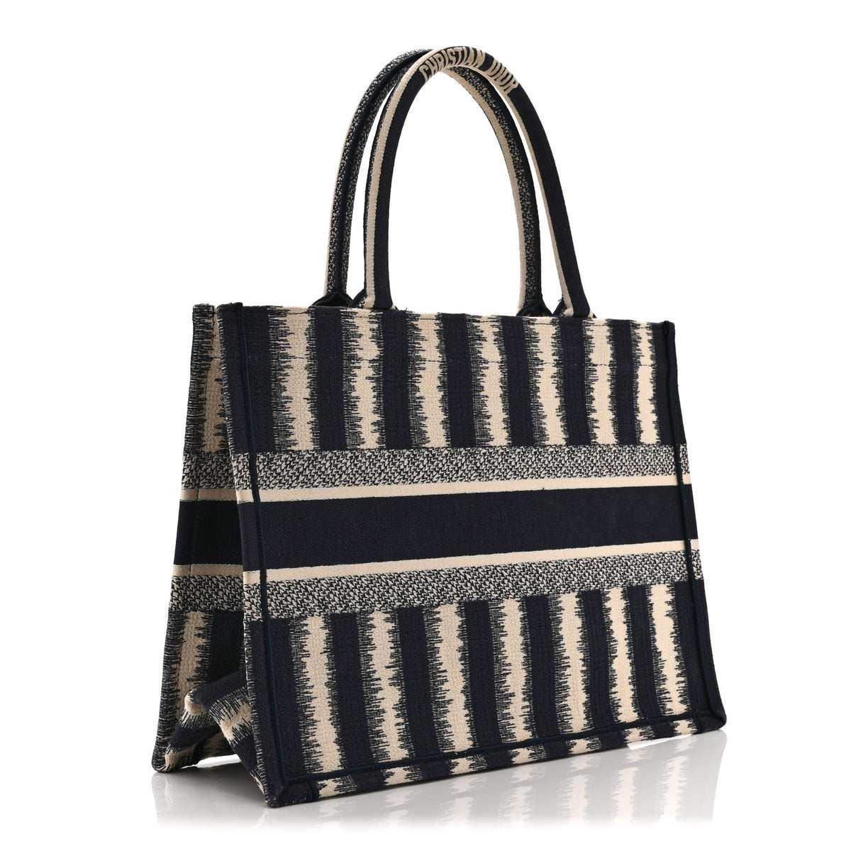 Christian Dior Canvas Embroidered Medium Striped Book Tote Navy 3 of 10