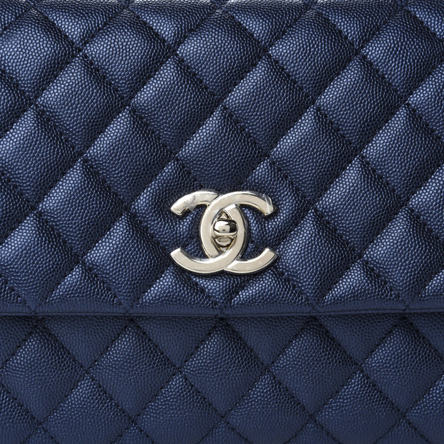 Iridescent Caviar Quilted Small Coco Handle Flap Dark Blue
