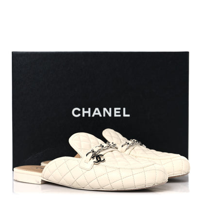 Chanel Lambskin Quilted Chain CC Mules 38 White 10 of 10