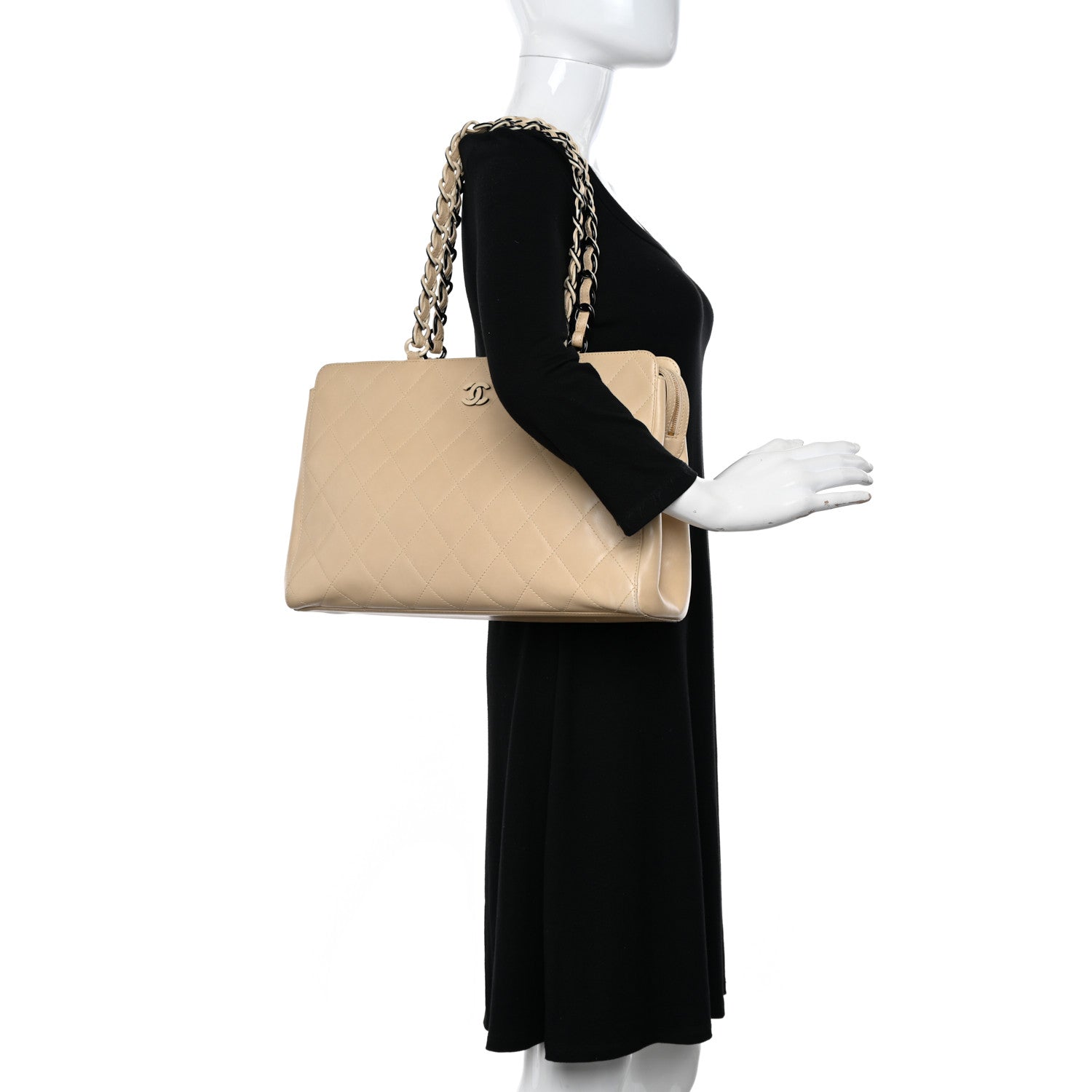 Chanel Lambskin Quilted CC Shoulder Bag Beige 2 of 19