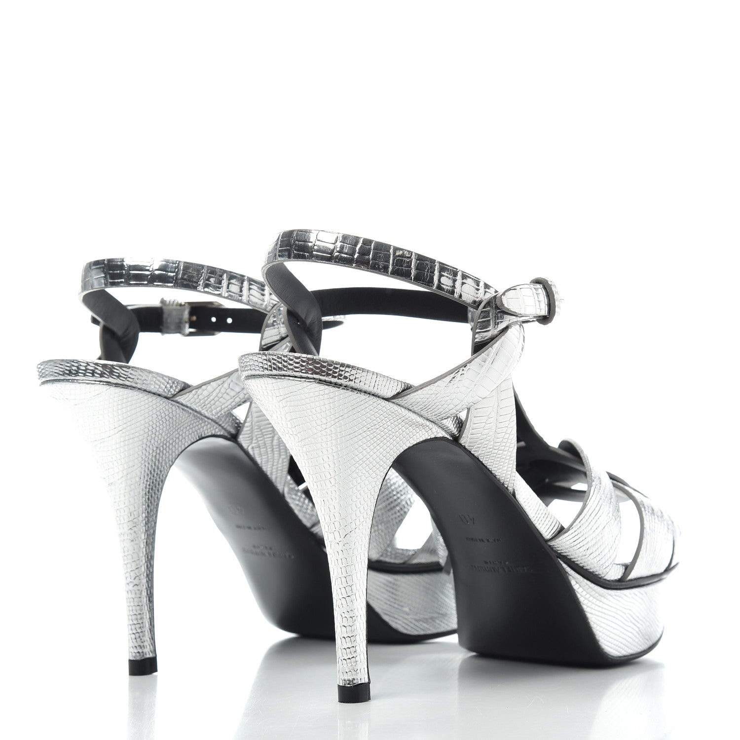 Saint Laurent Metallic Calfskin Lizard Embossed Tribute 75 Platform Sandals 40 Silver 4 of 10