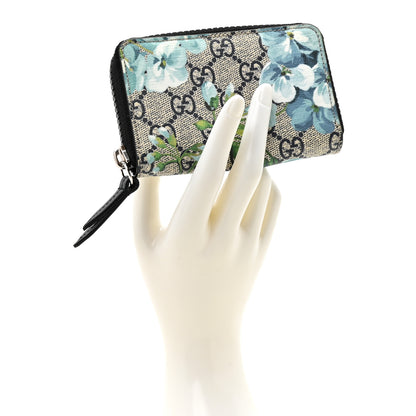 Gucci GG Supreme Monogram Blooms Zip Around Card Case Wallet Beige Blue Navy 2 of 8
