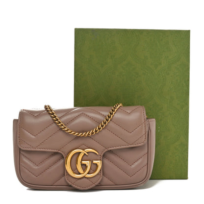 Gucci Calfskin Matelasse Super Mini GG Marmont Shoulder Bag Porcelain Rose 11 of 11