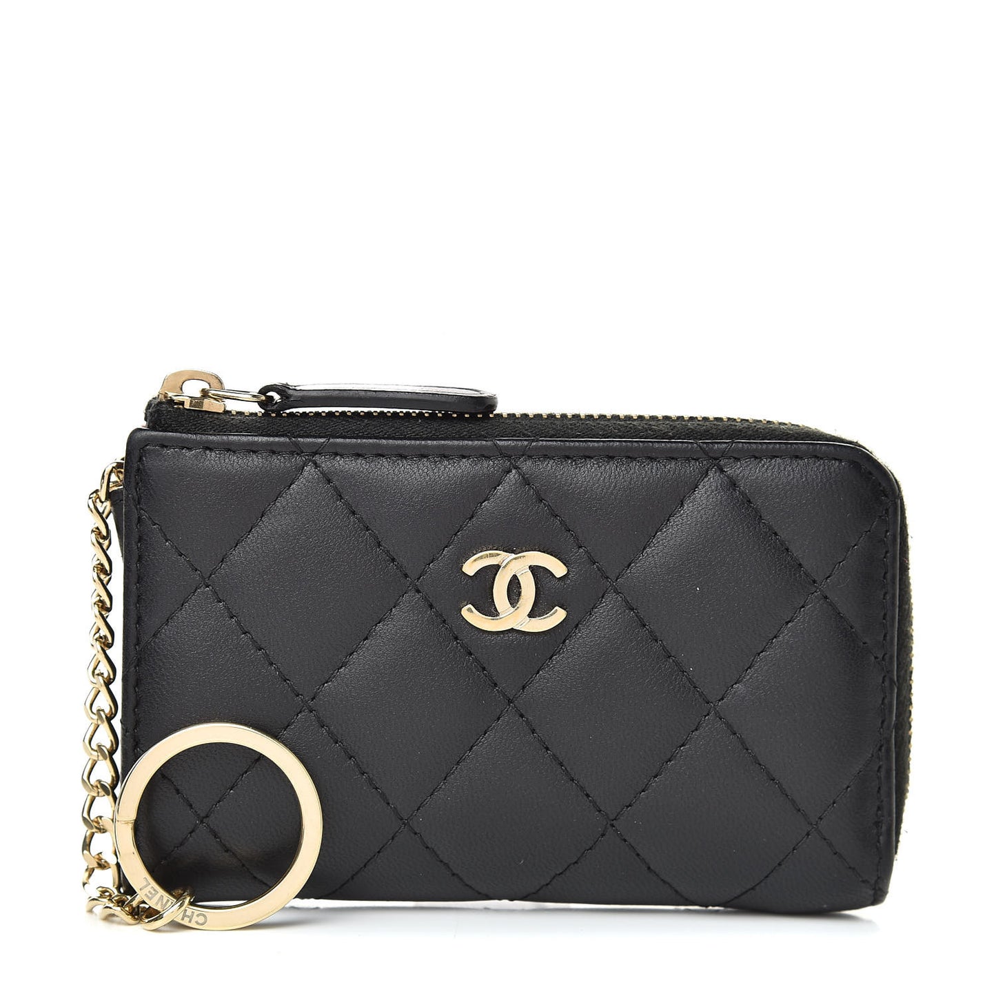 Lambskin Quilted Key Holder Case Black