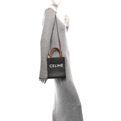 Celine Triomphe Canvas Calfskin Mini Vertical Cabas Tan 2 of 10