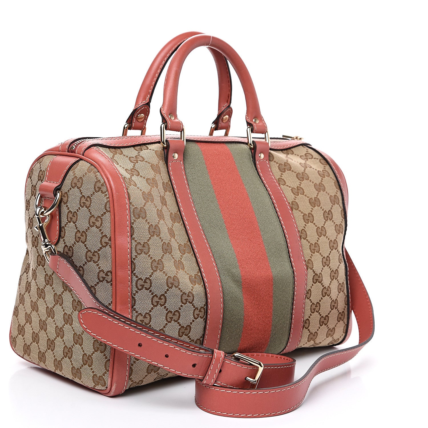 Gucci Monogram Medium Vintage Web Boston Pink 2 of 16