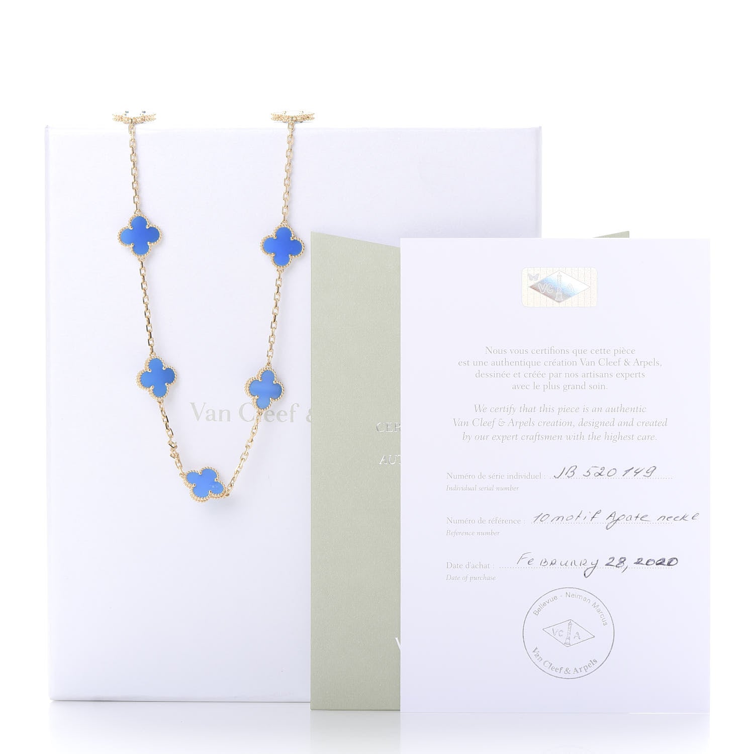 Van Cleef & Arpels 18K Yellow Gold Blue Agate 10 Motifs Vintage Alhambra Necklace 5 of 5