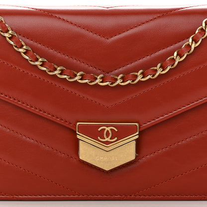 Chanel Calfskin Chevron Quilted Medal Wallet On Chain WOC Red 9 of 13