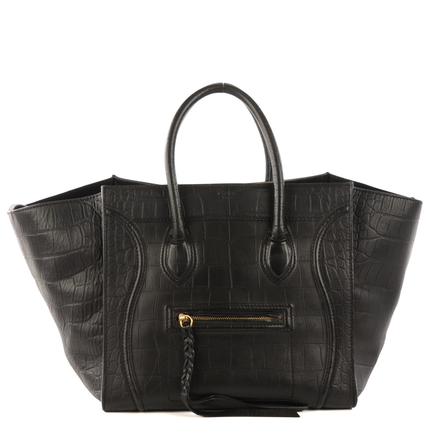 Crocodile Embossed Calfskin Medium Phantom Luggage Black