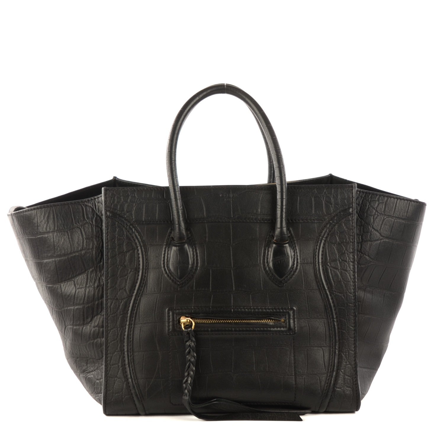 Celine Crocodile Embossed Calfskin Medium Phantom Luggage Black 1 of 10