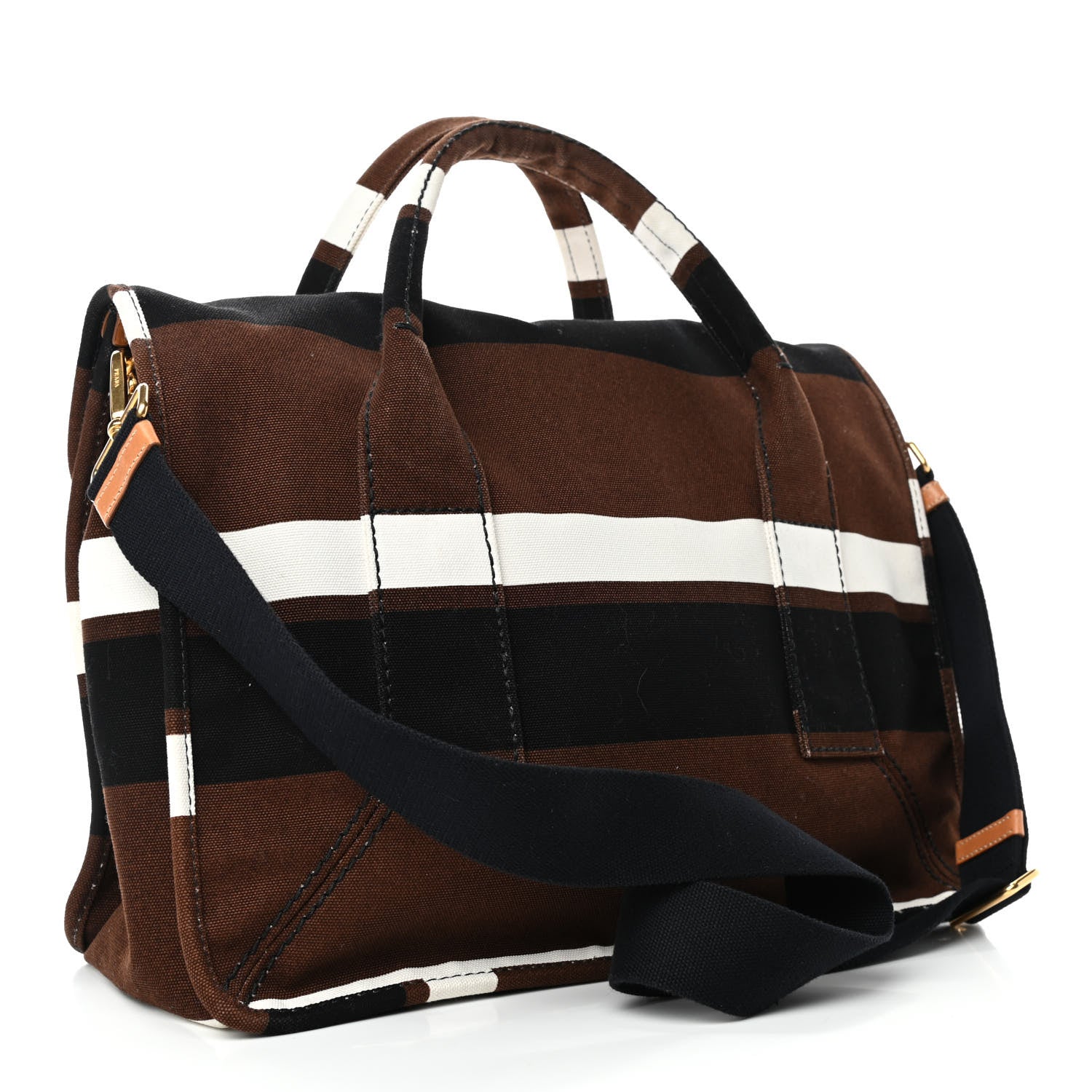 Prada Canvas Canapa Righe Striped Top Handle Satchel Tabacco 2 of 4