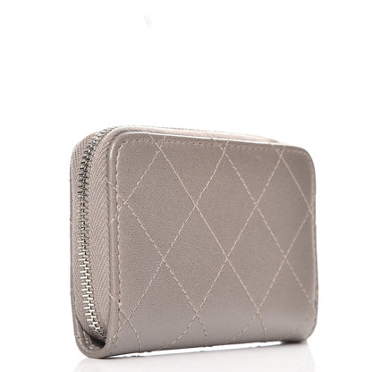 Chanel Metallic Lambskin Quilted Zip Around Coin Purse Grey 3 of 7