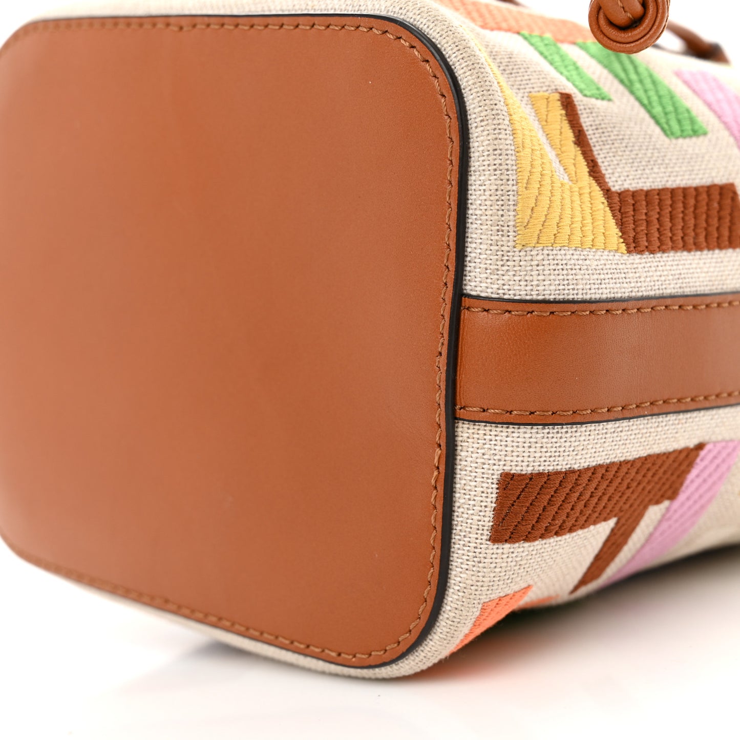 Kuban Canvas Vitello King F is Fendi FF Embroidered Mini Mon Tresor Bucket Bag Multicolor Cuoio