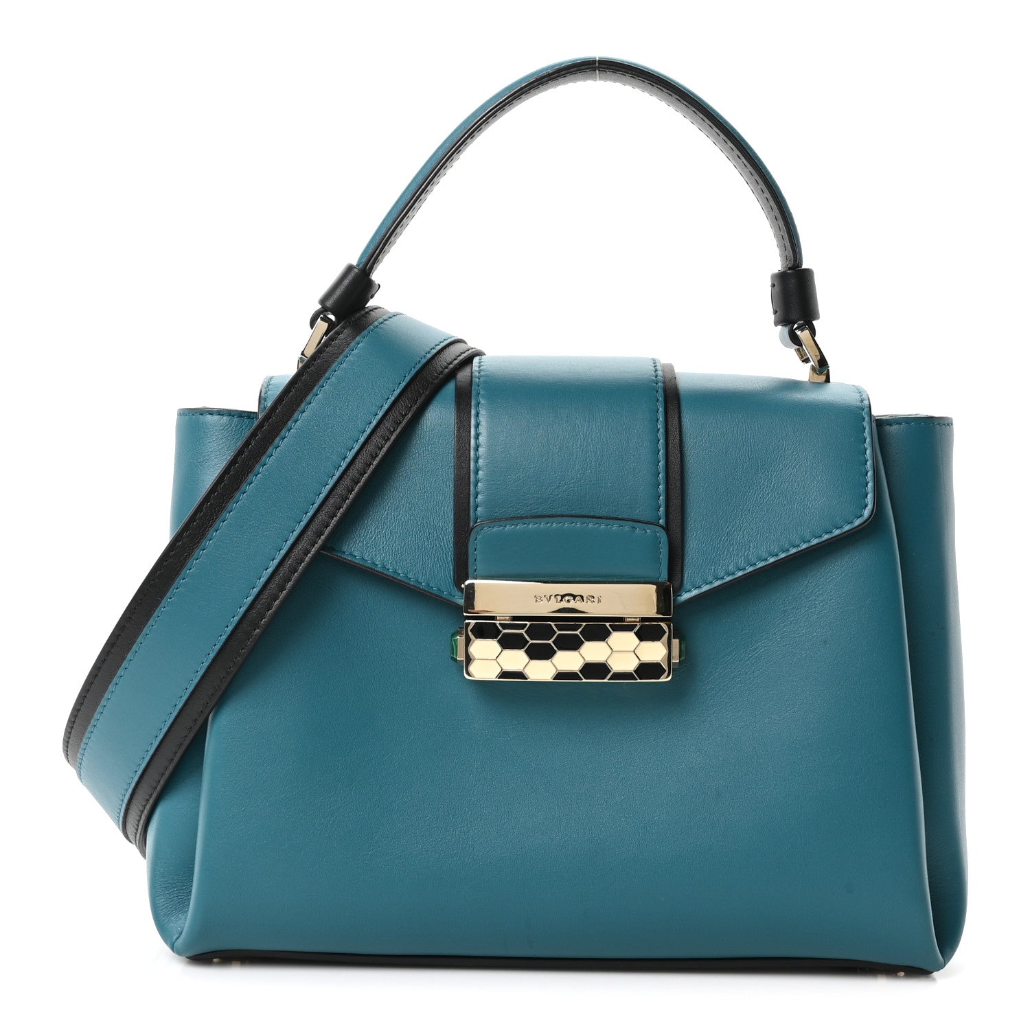 Bulgari Calfskin Serpenti Viper Top Handle Bag Blue Black 1 of 10