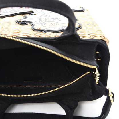Prada Wicker Canvas Patch Comics Shoulder Bag Black 4 of 9