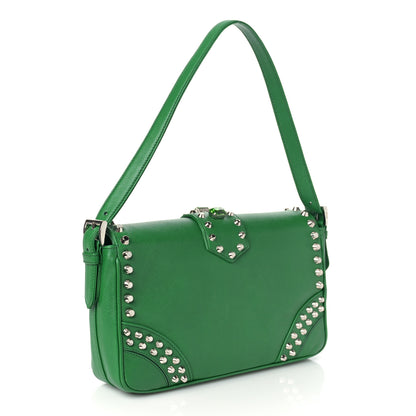 Prada Saffiano Crystal Sound Studded Shoulder Bag Verde 2 of 7