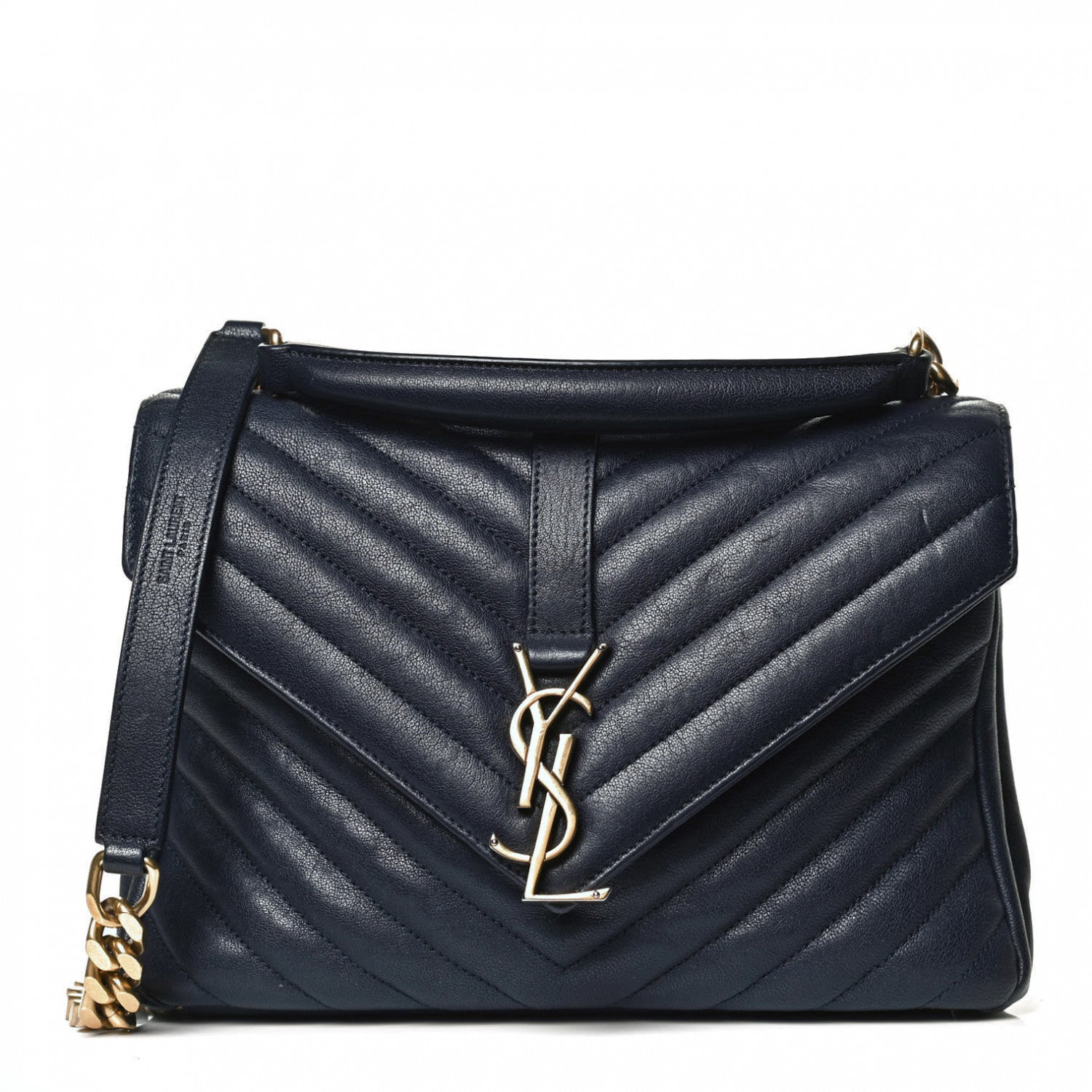 Saint Laurent Sheepskin Matelasse Chevron Monogram Medium College Bag Deep Marine 1 of 15