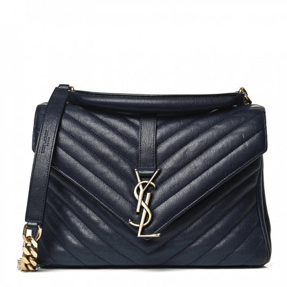 Saint Laurent Sheepskin Matelasse Chevron Monogram Medium College Bag Deep Marine 1 of 15