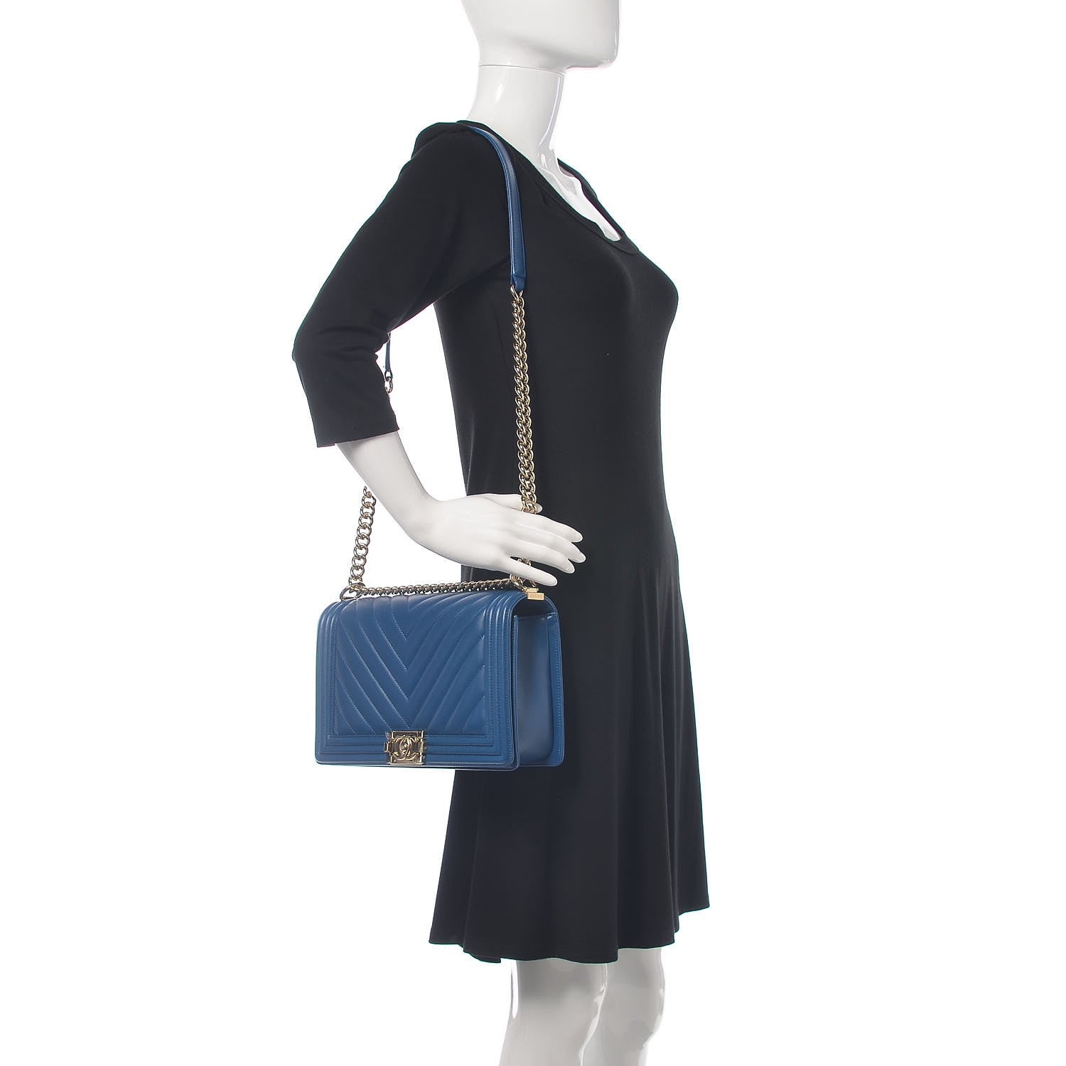 Chanel Lambskin Chevron Quilted New Medium Boy Flap Blue 2 of 14