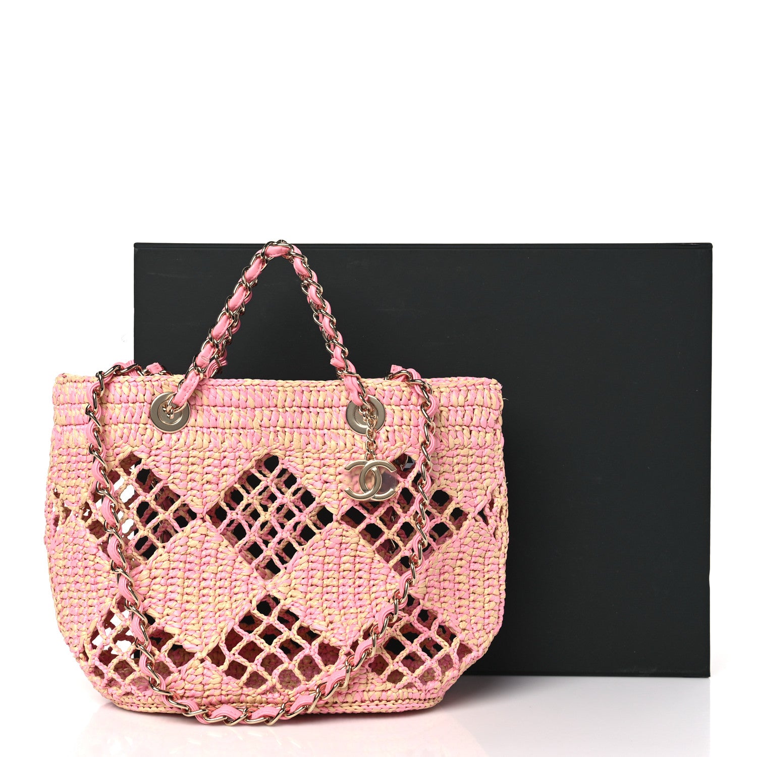 Chanel Raffia Effect Braided Small Shopping Bag Beige Pink 11 of 11
