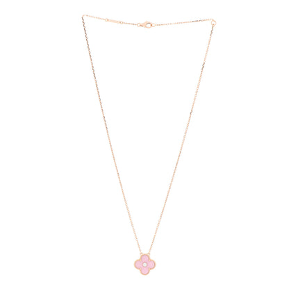 Van Cleef & Arpels 18K Rose Gold Diamond Pink Porcelain Vintage Alhambra Pendant Necklace 3 of 6
