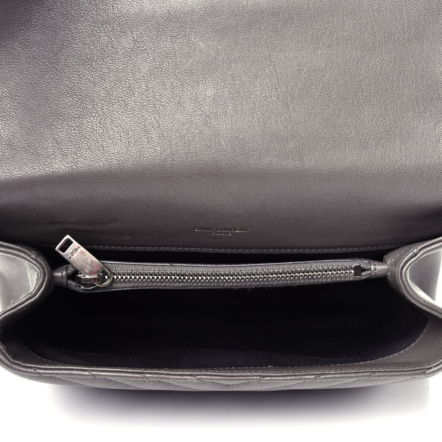 Saint Laurent Sheepskin Matelasse Chevron Monogram Medium College Bag Asphalt 6 of 13