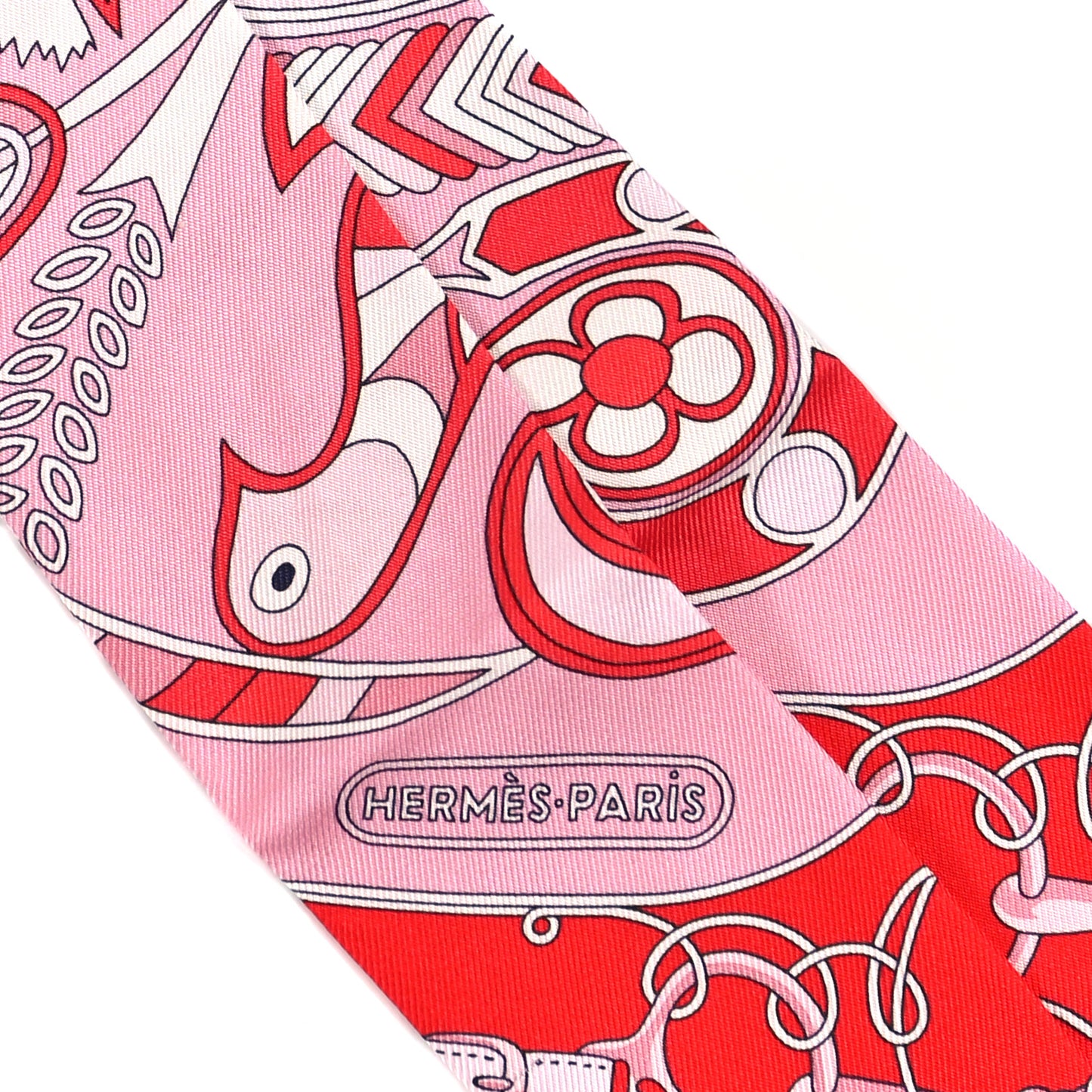 Silk Folklore Fringed Twilly Rose Rouge White