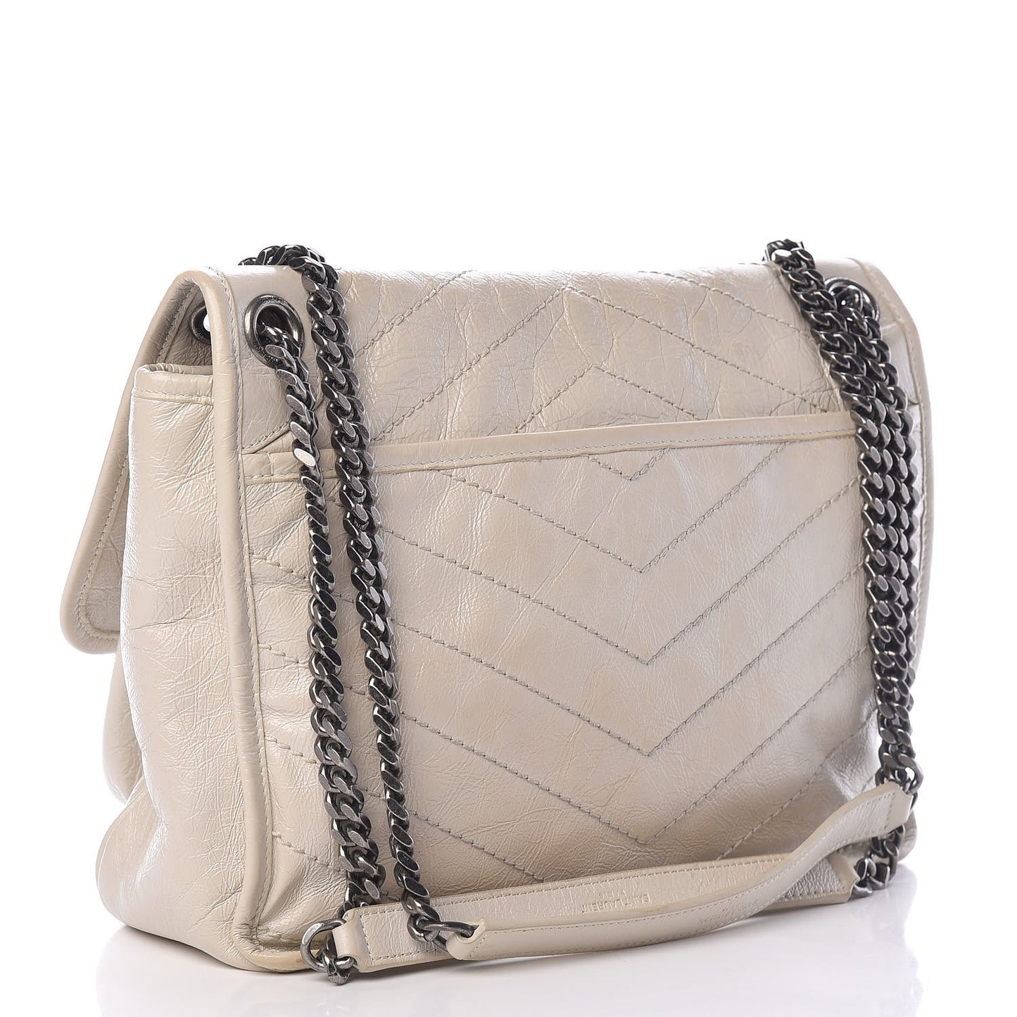 Crinkled Calfskin Matelasse Monogram Medium Niki Chain Satchel Ivory