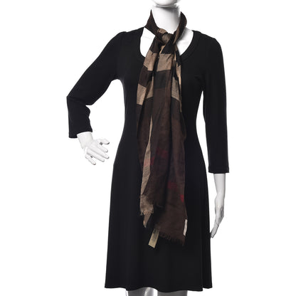 Burberry Wool Silk Gauze Giant Exploded Check Scarf Dark Brown 2 of 6