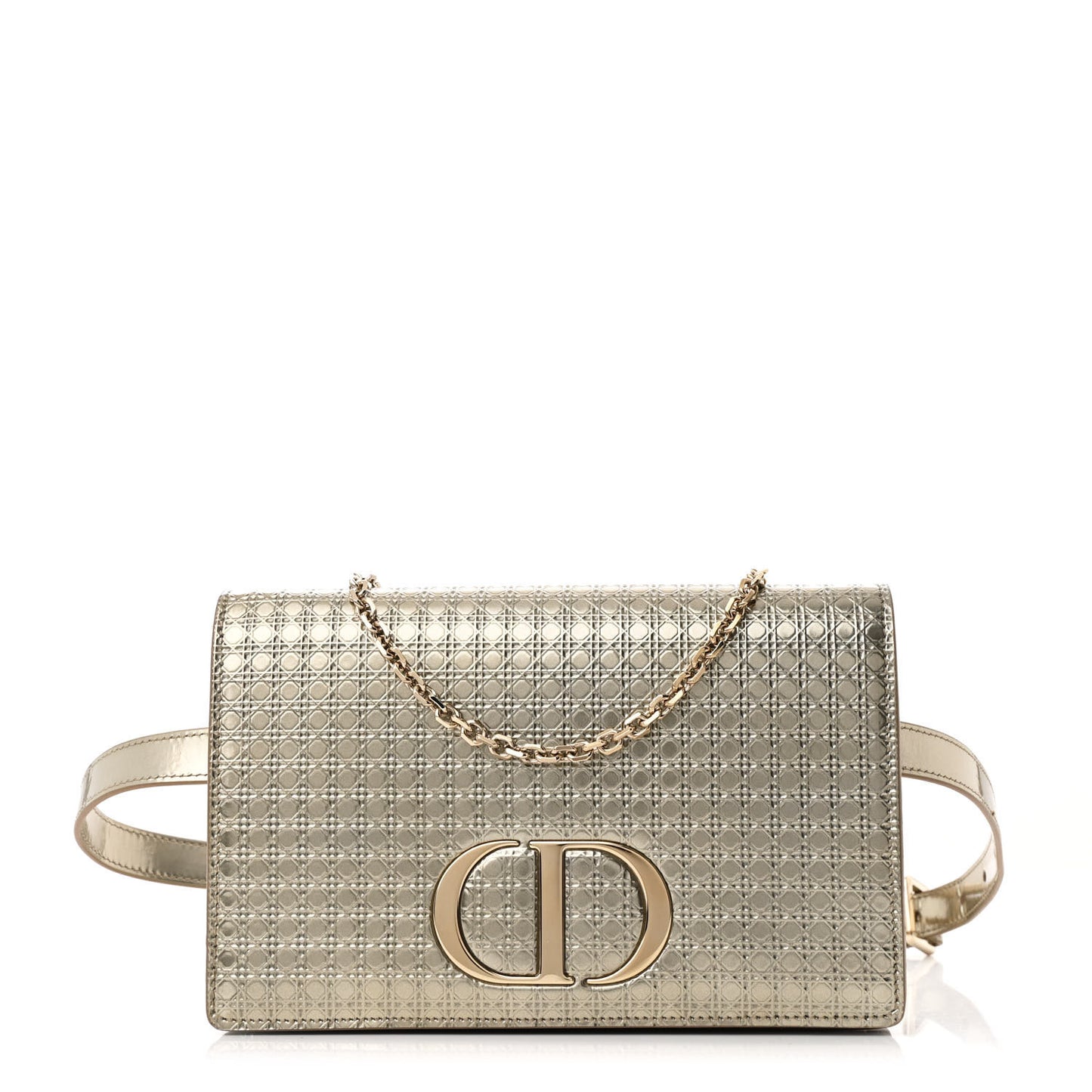 Metallic Patent Micro-Cannage 30 Montaigne 2 in 1 Pouch Gold